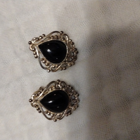 Vintage Avon 1980 sterling silver filigree onyx earrings - Picture 1 of 3
